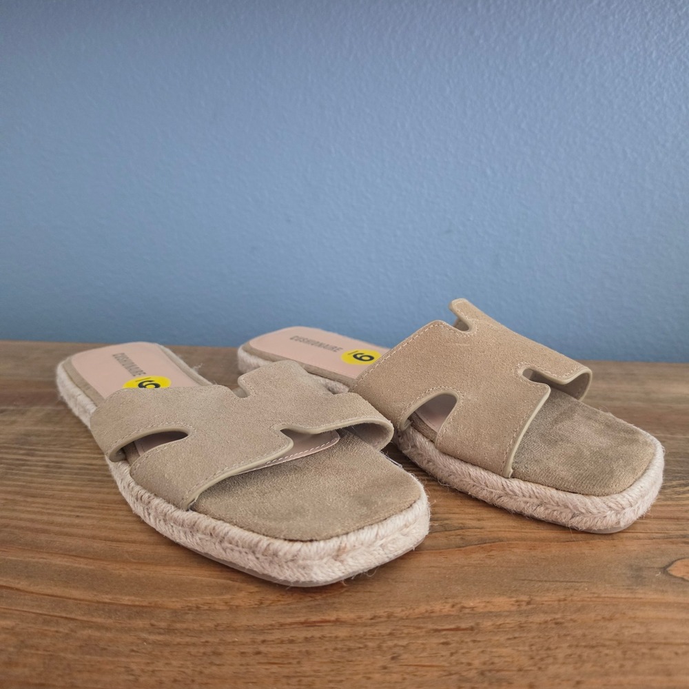 Cushionaire Womens Avocado Slide Sandal Tan H-Strap Espadrille Wide 9Wā